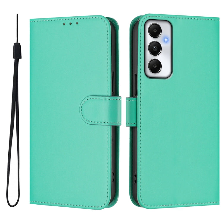 For Samsung Galaxy A05s 4G Global  Skin Feel Solid Color Leather Phone Case with Lanyard