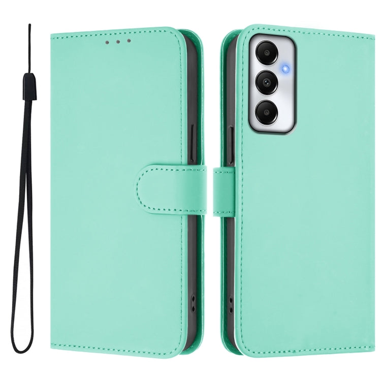 For Samsung Galaxy A05s 4G Global  Skin Feel Solid Color Leather Phone Case with Lanyard