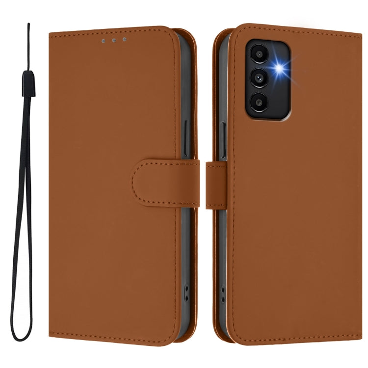 For Samsung Galaxy A13 5G / 4G / A04s Skin Feel Solid Color Leather Phone Case with Lanyard