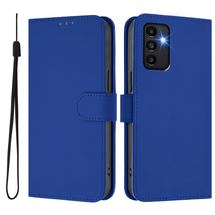 For Samsung Galaxy A13 5G / 4G / A04s Skin Feel Solid Color Leather Phone Case with Lanyard