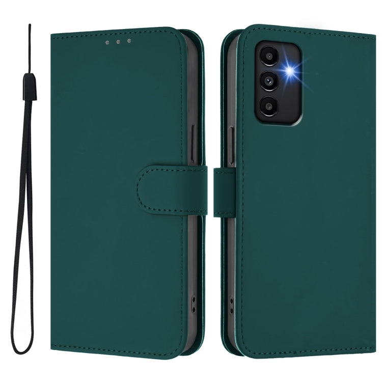 For Samsung Galaxy A13 5G / 4G / A04s Skin Feel Solid Color Leather Phone Case with Lanyard