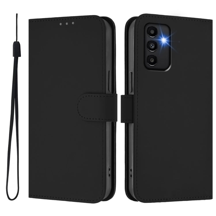 For Samsung Galaxy A13 5G / 4G / A04s Skin Feel Solid Color Leather Phone Case with Lanyard