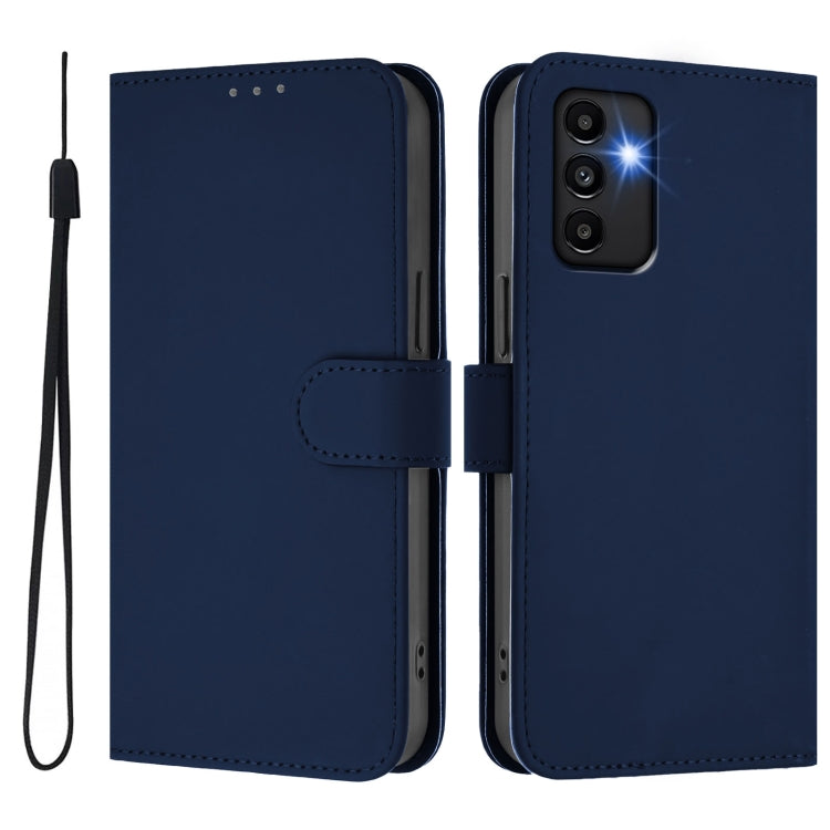 For Samsung Galaxy A13 5G / 4G / A04s Skin Feel Solid Color Leather Phone Case with Lanyard