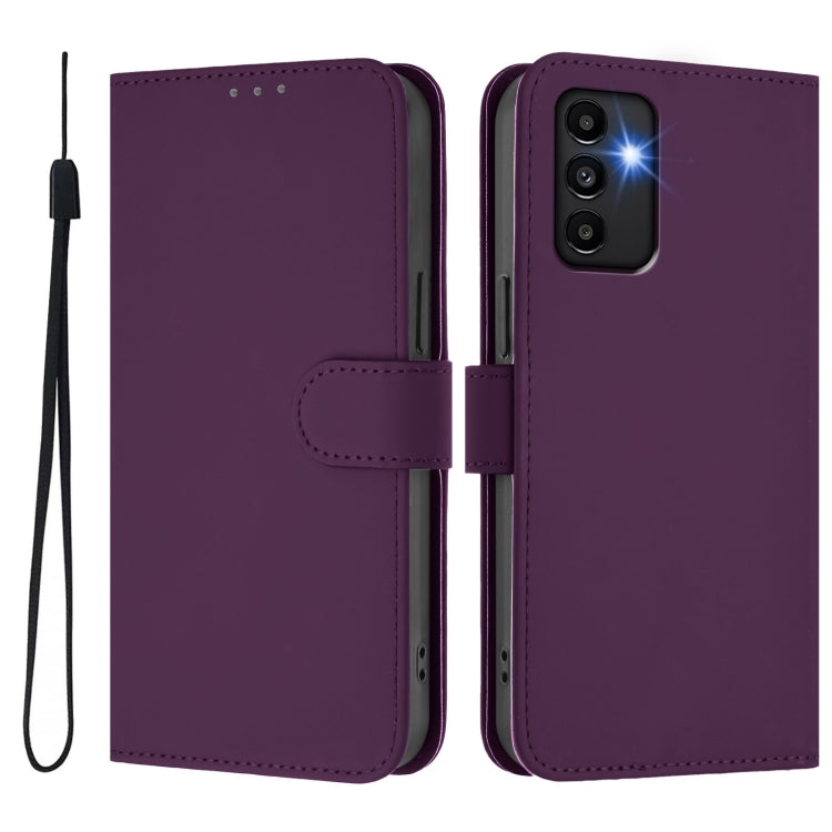 For Samsung Galaxy A13 5G / 4G / A04s Skin Feel Solid Color Leather Phone Case with Lanyard