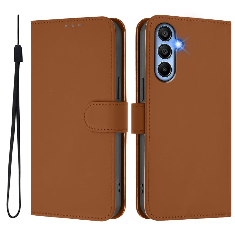 For Samsung Galaxy A15 5G / 4G Skin Feel Solid Color Leather Phone Case with Lanyard