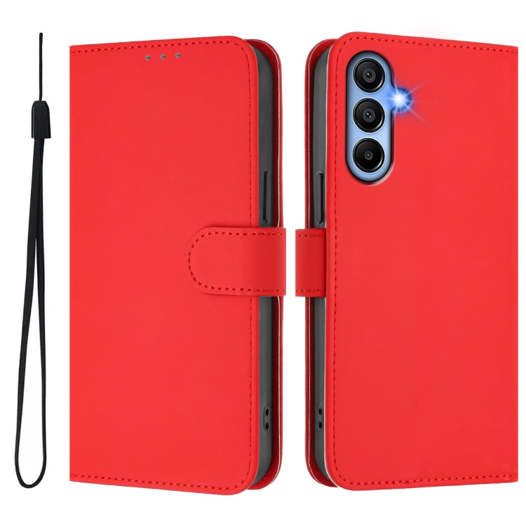 For Samsung Galaxy A15 5G / 4G Skin Feel Solid Color Leather Phone Case with Lanyard
