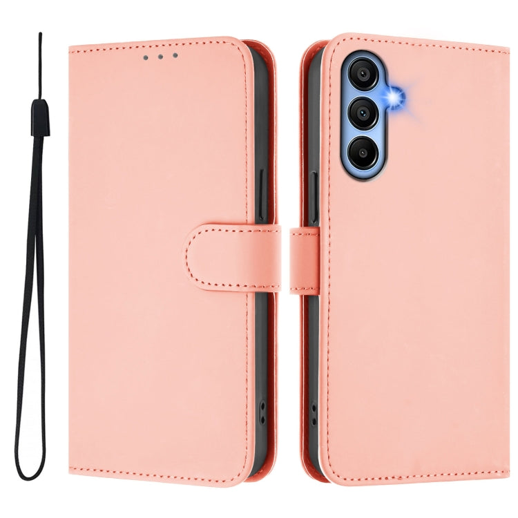 For Samsung Galaxy A15 5G / 4G Skin Feel Solid Color Leather Phone Case with Lanyard