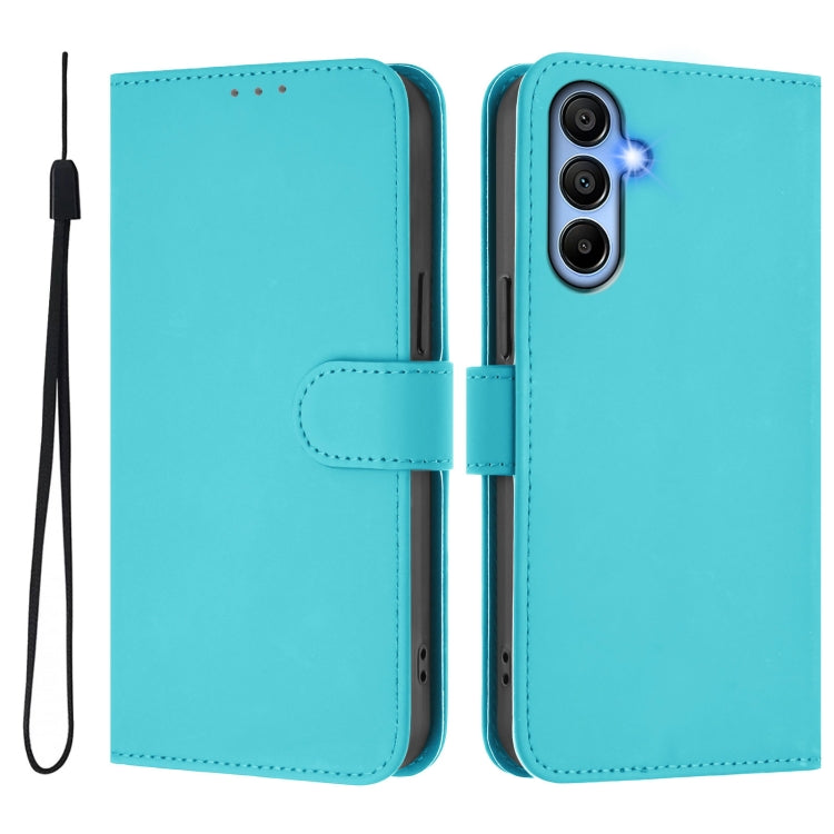 For Samsung Galaxy A15 5G / 4G Skin Feel Solid Color Leather Phone Case with Lanyard