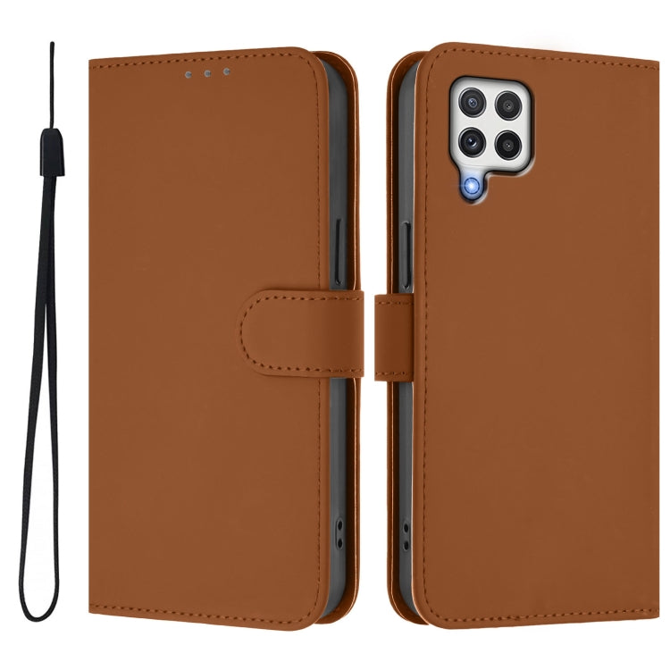 For Samsung Galaxy A22 4G Skin Feel Solid Color Leather Phone Case with Lanyard
