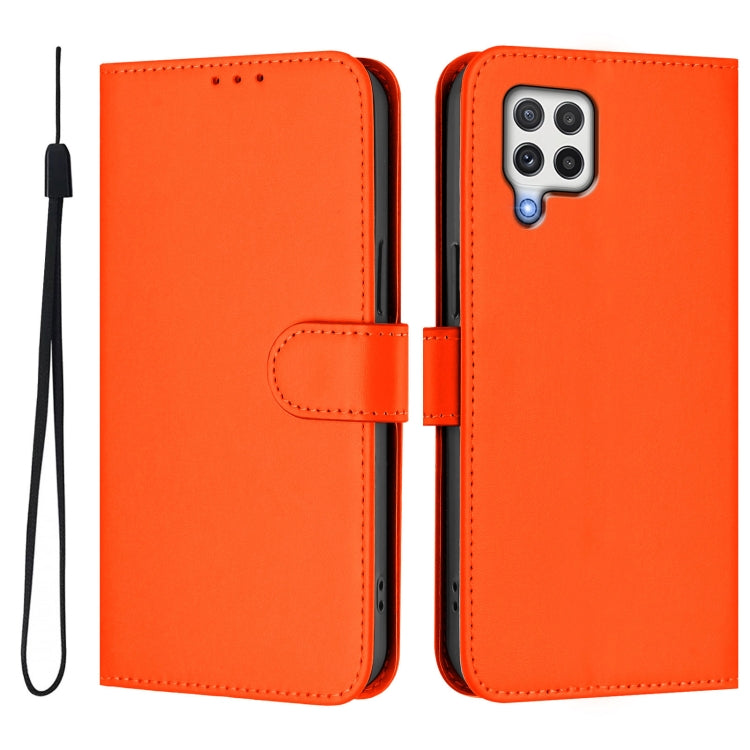 For Samsung Galaxy A22 4G Skin Feel Solid Color Leather Phone Case with Lanyard