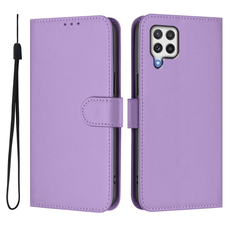 For Samsung Galaxy A22 4G Skin Feel Solid Color Leather Phone Case with Lanyard