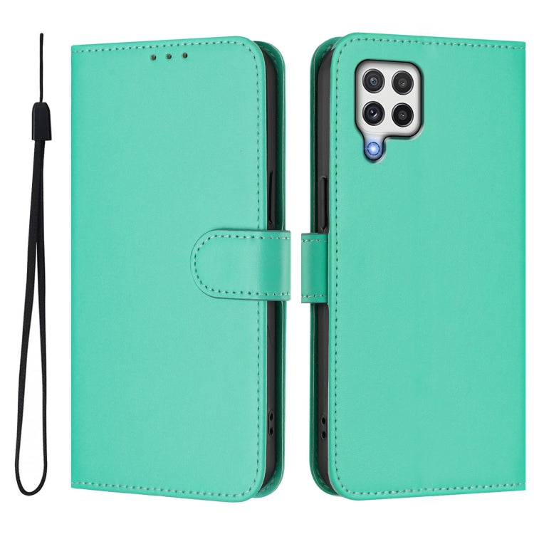 For Samsung Galaxy A22 4G Skin Feel Solid Color Leather Phone Case with Lanyard