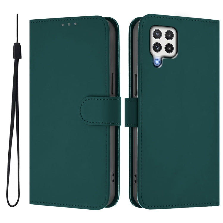 For Samsung Galaxy A22 4G Skin Feel Solid Color Leather Phone Case with Lanyard