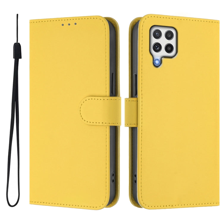 For Samsung Galaxy A22 4G Skin Feel Solid Color Leather Phone Case with Lanyard