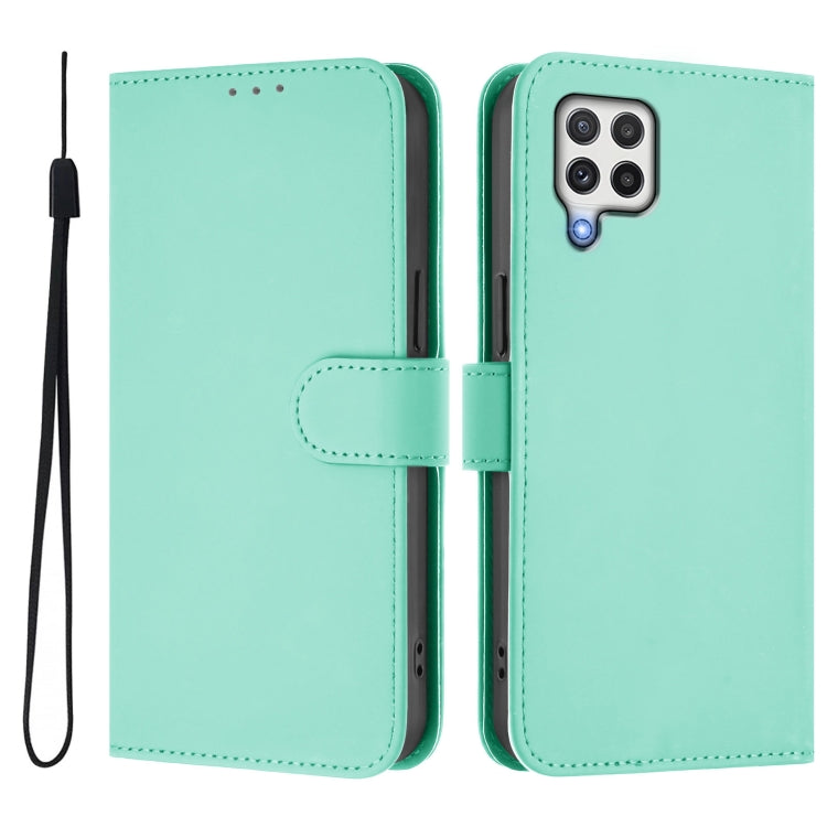 For Samsung Galaxy A22 4G Skin Feel Solid Color Leather Phone Case with Lanyard