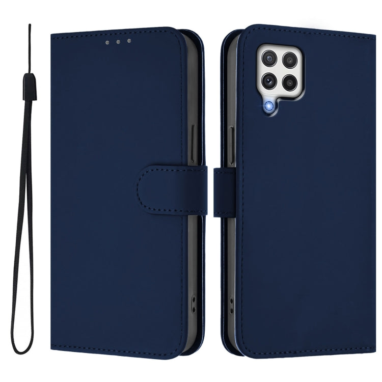 For Samsung Galaxy A22 4G Skin Feel Solid Color Leather Phone Case with Lanyard