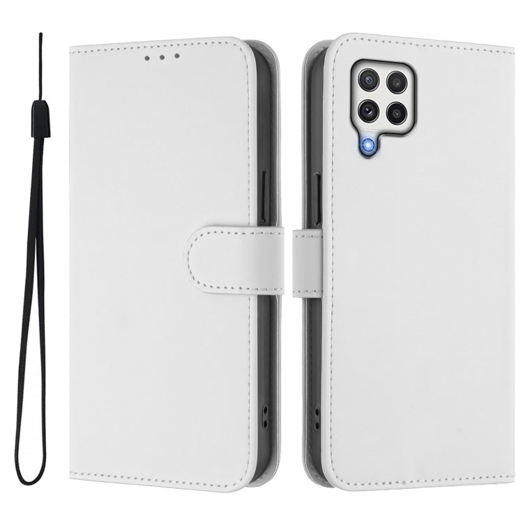 For Samsung Galaxy A22 4G Skin Feel Solid Color Leather Phone Case with Lanyard