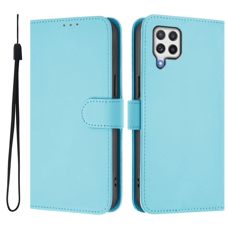 For Samsung Galaxy A22 4G Skin Feel Solid Color Leather Phone Case with Lanyard