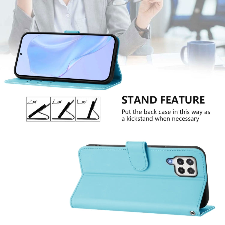 For Samsung Galaxy A22 4G Skin Feel Solid Color Leather Phone Case with Lanyard