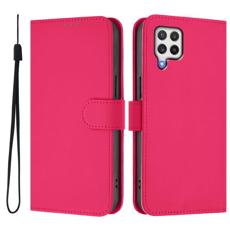 For Samsung Galaxy A22 4G Skin Feel Solid Color Leather Phone Case with Lanyard