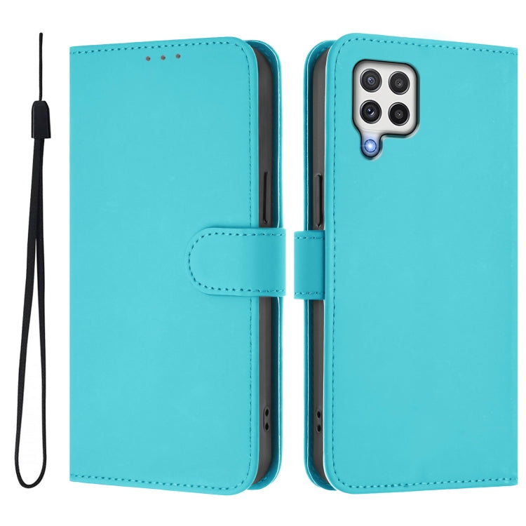 For Samsung Galaxy A22 4G Skin Feel Solid Color Leather Phone Case with Lanyard