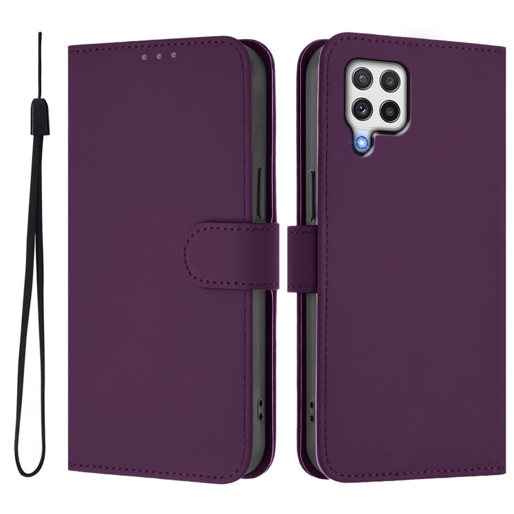 For Samsung Galaxy A22 4G Skin Feel Solid Color Leather Phone Case with Lanyard