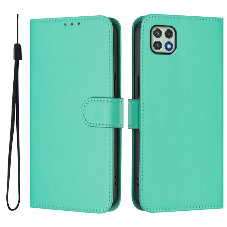 For Samsung Galaxy A22 5G / F42 5G Skin Feel Solid Color Leather Phone Case with Lanyard