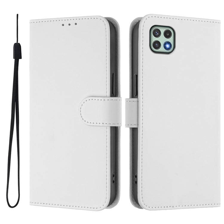 For Samsung Galaxy A22 5G / F42 5G Skin Feel Solid Color Leather Phone Case with Lanyard