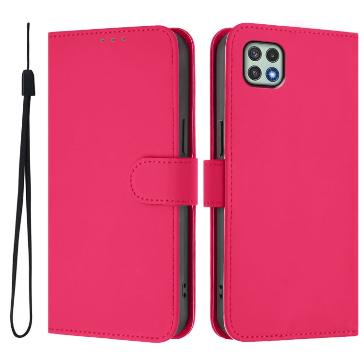 For Samsung Galaxy A22 5G / F42 5G Skin Feel Solid Color Leather Phone Case with Lanyard