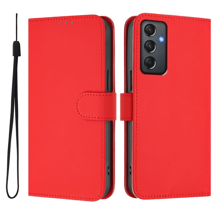 For Samsung Galaxy A24 4G Global  Skin Feel Solid Color Leather Phone Case with Lanyard