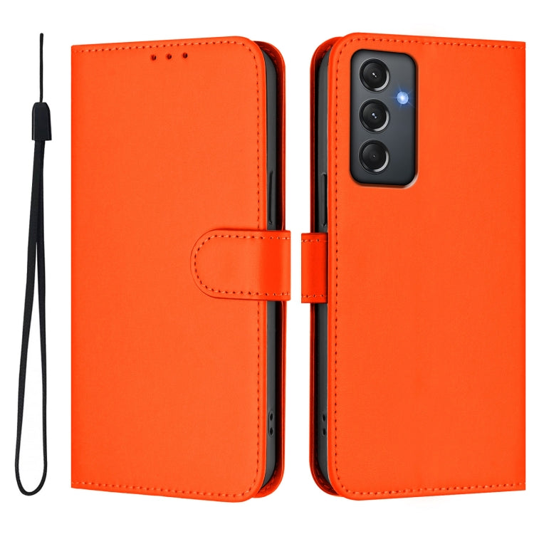 For Samsung Galaxy A24 4G Global  Skin Feel Solid Color Leather Phone Case with Lanyard