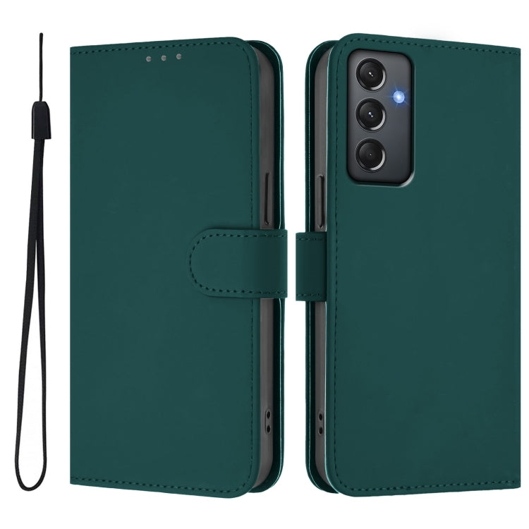 For Samsung Galaxy A24 4G Global  Skin Feel Solid Color Leather Phone Case with Lanyard