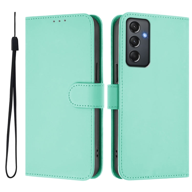 For Samsung Galaxy A24 4G Global  Skin Feel Solid Color Leather Phone Case with Lanyard