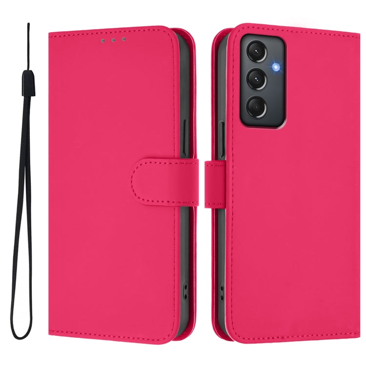 For Samsung Galaxy A24 4G Global  Skin Feel Solid Color Leather Phone Case with Lanyard