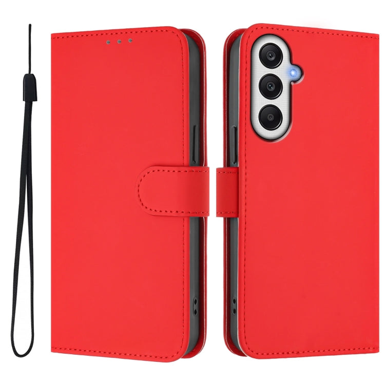 For Samsung Galaxy A25 5G Global Skin Feel Solid Color Leather Phone Case with Lanyard