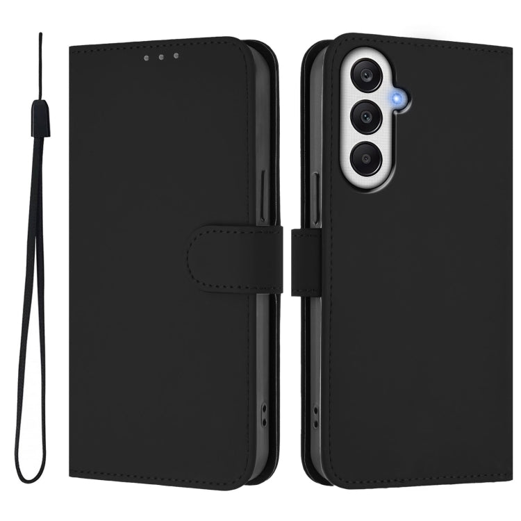 For Samsung Galaxy A25 5G Global Skin Feel Solid Color Leather Phone Case with Lanyard
