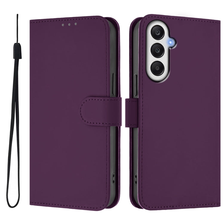 For Samsung Galaxy A25 5G Global Skin Feel Solid Color Leather Phone Case with Lanyard