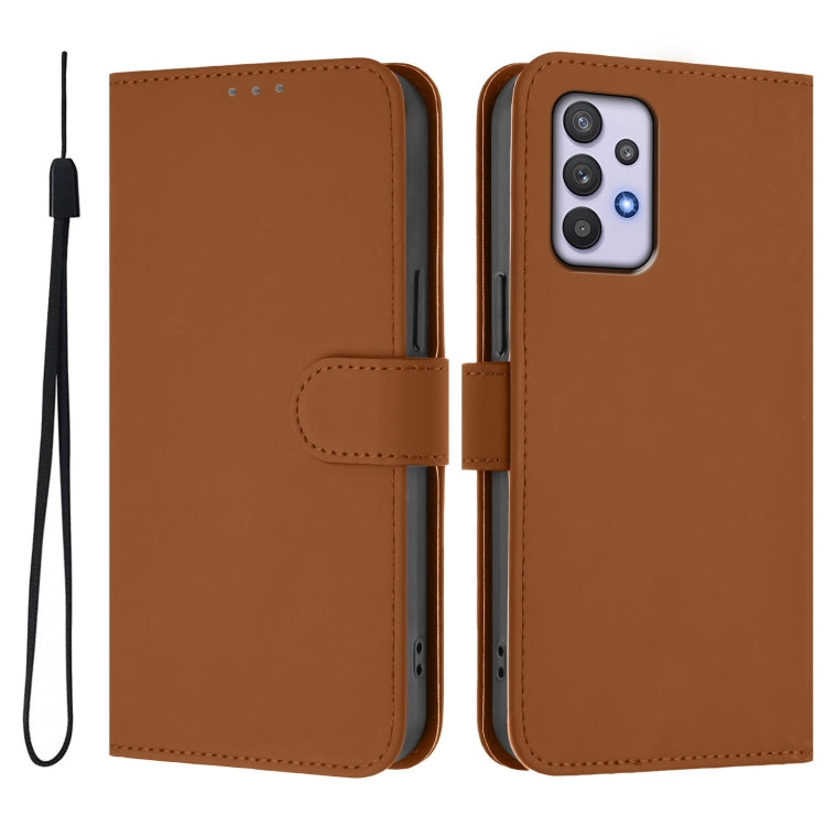 For Samsung Galaxy A32 4G Skin Feel Solid Color Leather Phone Case with Lanyard
