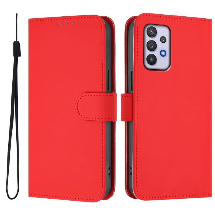 For Samsung Galaxy A32 4G Skin Feel Solid Color Leather Phone Case with Lanyard