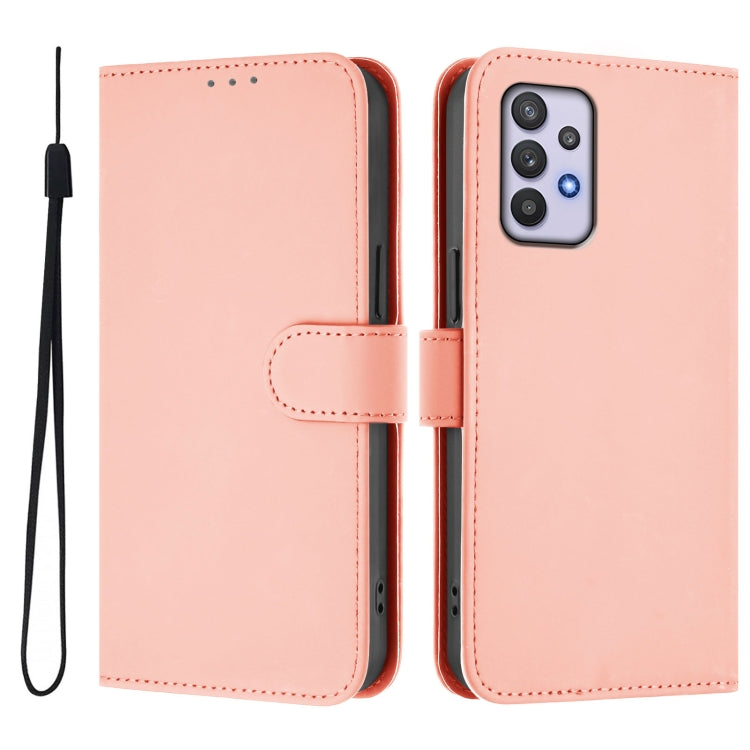 For Samsung Galaxy A32 4G Skin Feel Solid Color Leather Phone Case with Lanyard