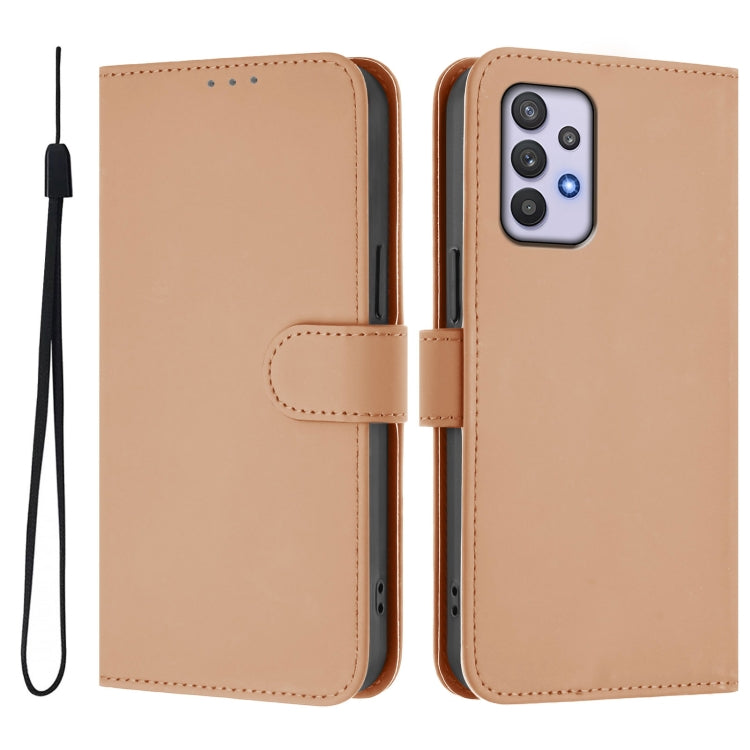 For Samsung Galaxy A32 4G Skin Feel Solid Color Leather Phone Case with Lanyard