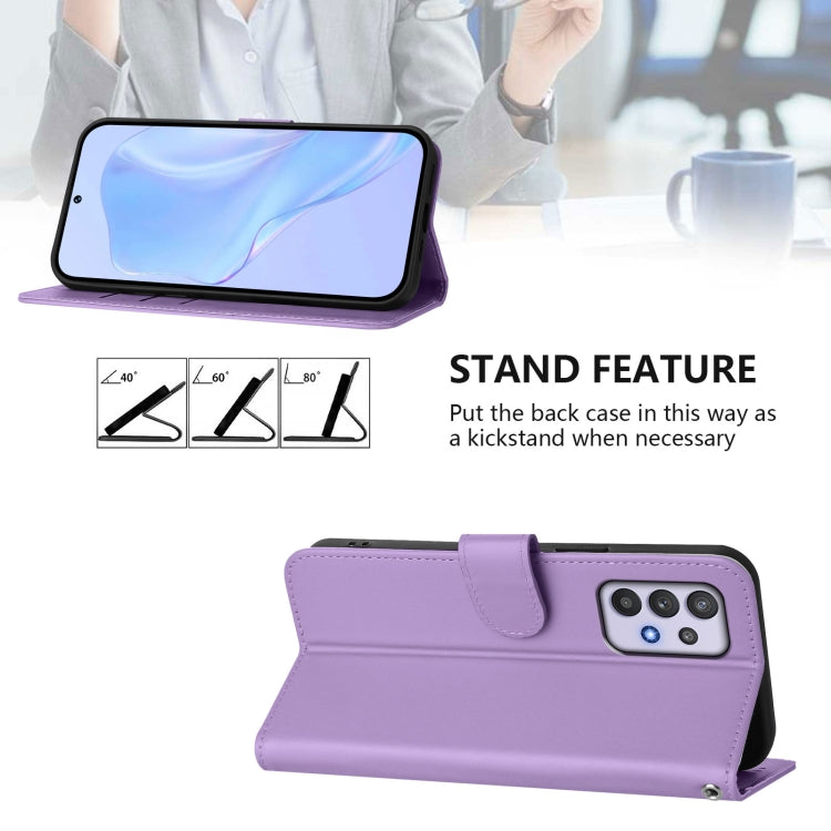 For Samsung Galaxy A32 4G Skin Feel Solid Color Leather Phone Case with Lanyard