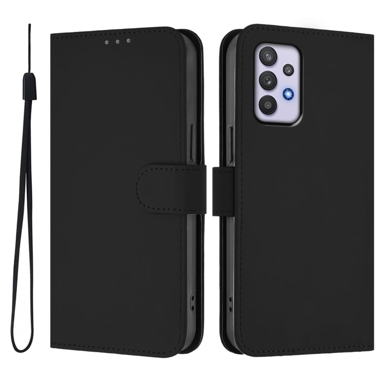 For Samsung Galaxy A32 4G Skin Feel Solid Color Leather Phone Case with Lanyard