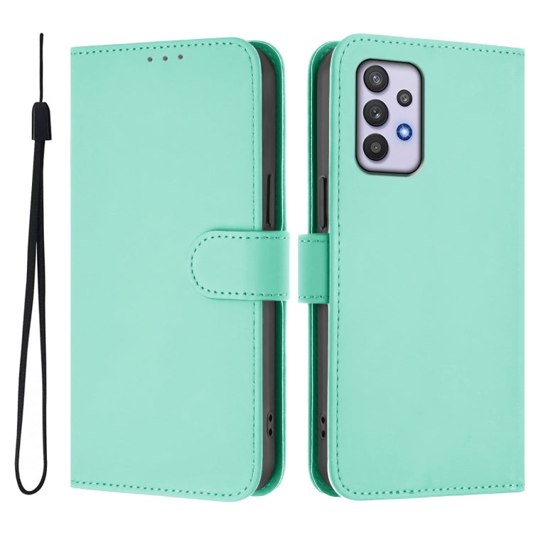 For Samsung Galaxy A32 4G Skin Feel Solid Color Leather Phone Case with Lanyard