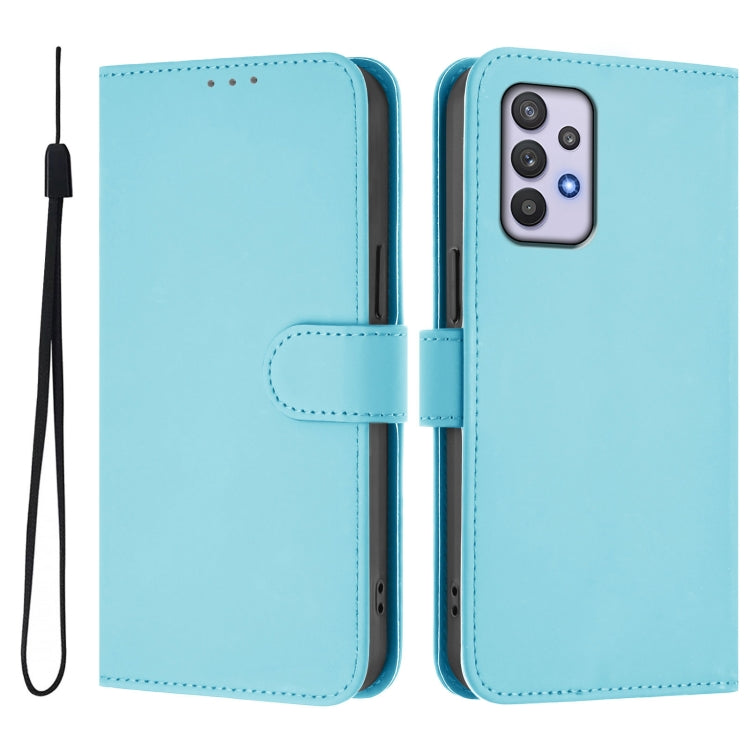 For Samsung Galaxy A32 4G Skin Feel Solid Color Leather Phone Case with Lanyard