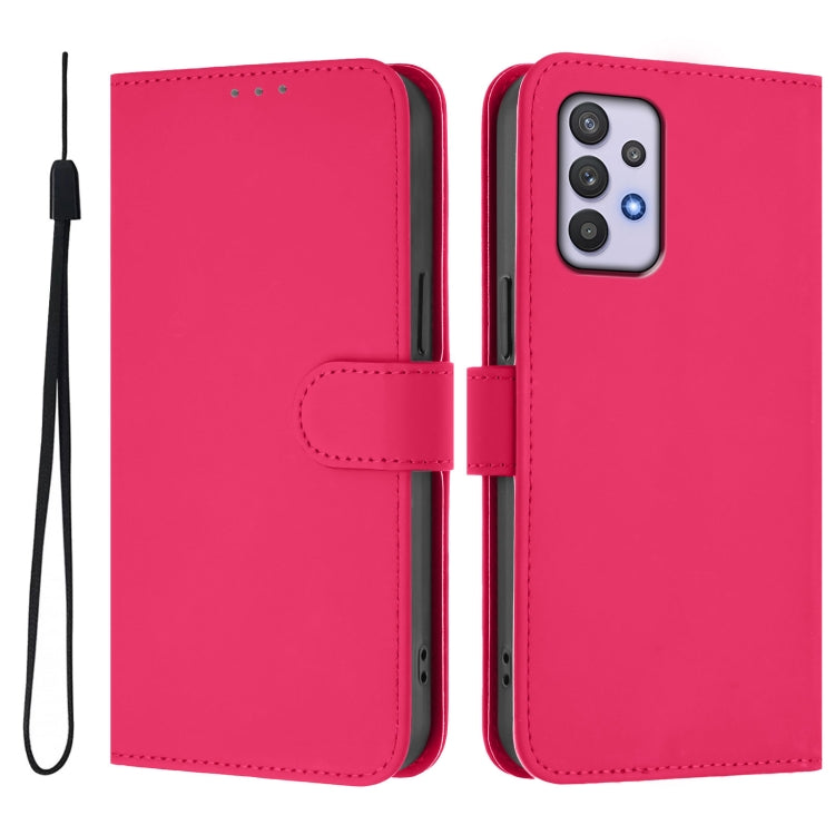 For Samsung Galaxy A32 4G Skin Feel Solid Color Leather Phone Case with Lanyard