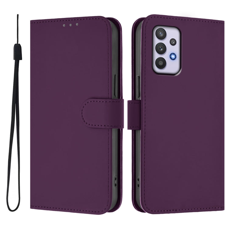 For Samsung Galaxy A32 4G Skin Feel Solid Color Leather Phone Case with Lanyard
