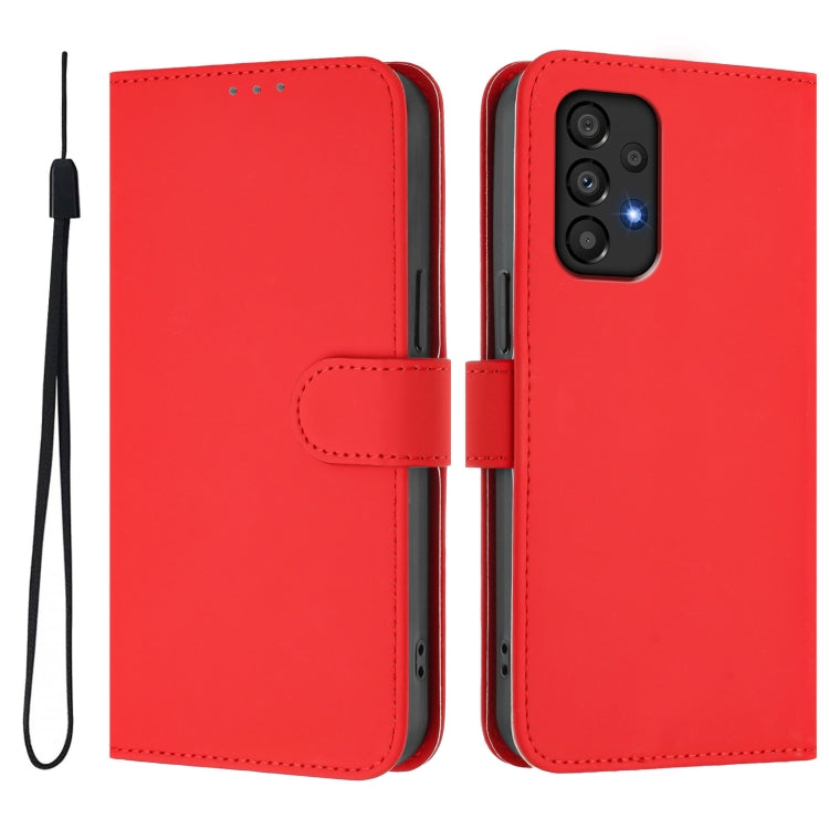 For Samsung Galaxy A33 5G Skin Feel Solid Color Leather Phone Case with Lanyard