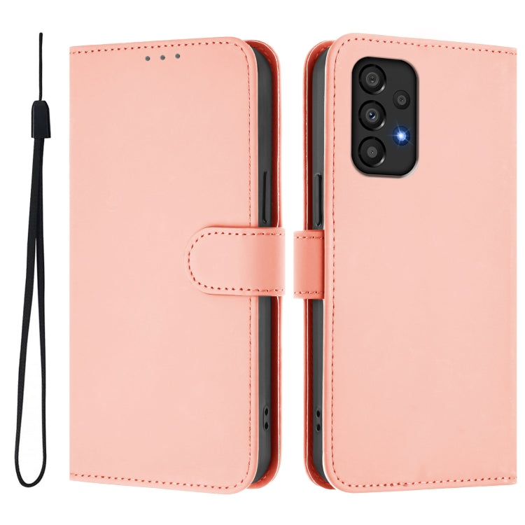 For Samsung Galaxy A33 5G Skin Feel Solid Color Leather Phone Case with Lanyard