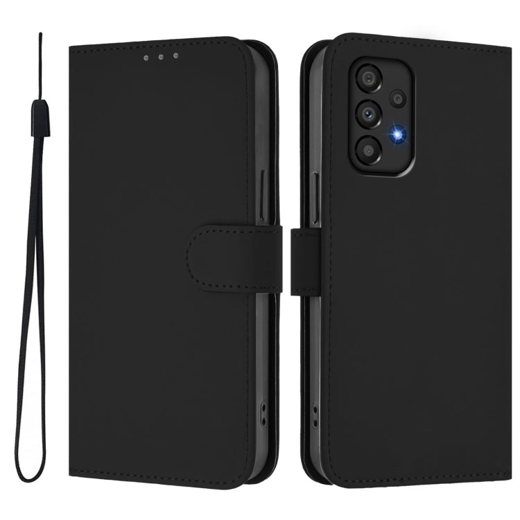 For Samsung Galaxy A33 5G Skin Feel Solid Color Leather Phone Case with Lanyard